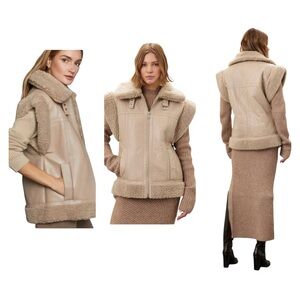 Apparis Jay Vest Faux Fur & faux Leather Cream Tan  Oversized Vest Size Large